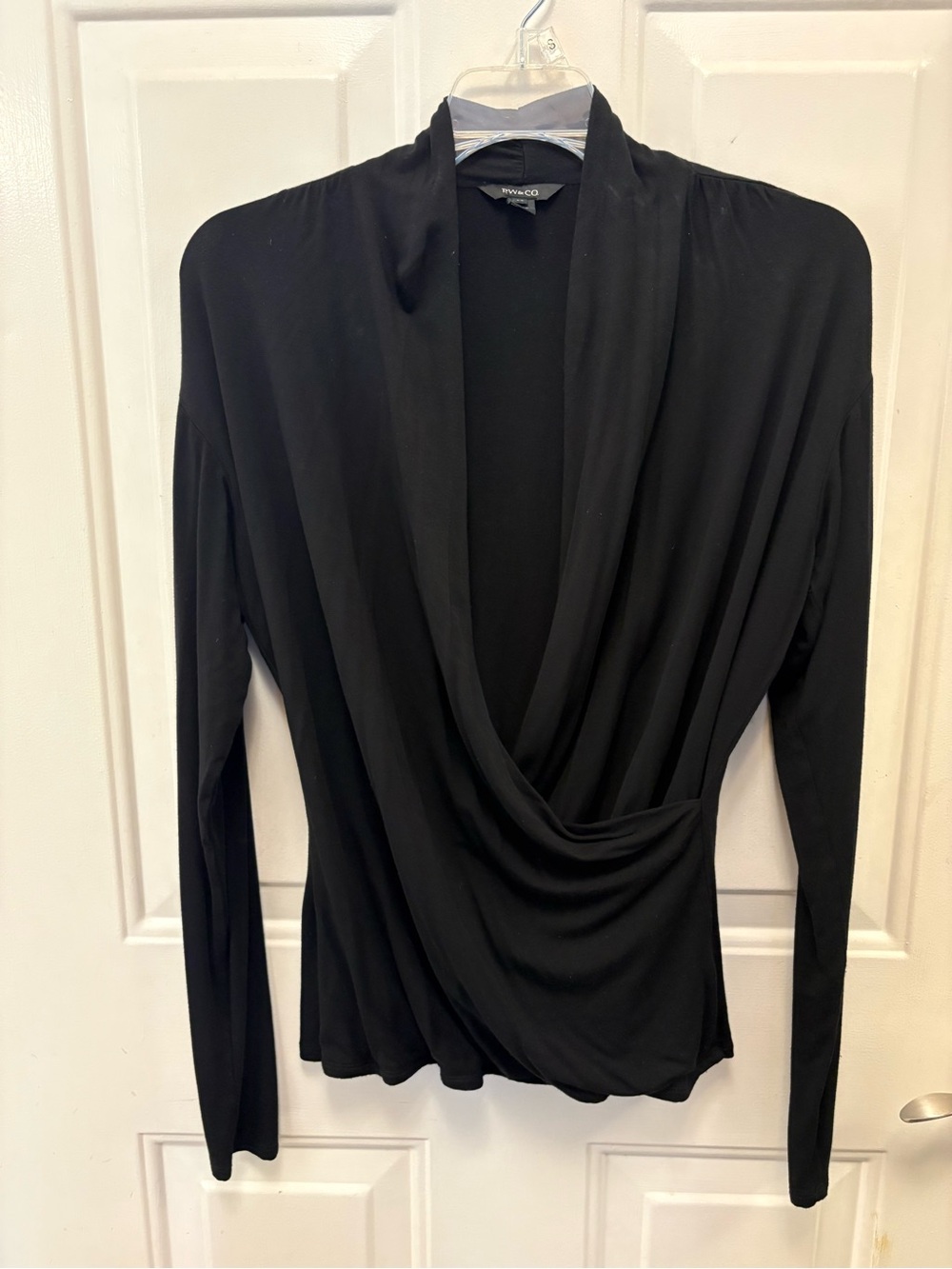 RW&CO. Black Draped wrapped Long Sleeve Blouse